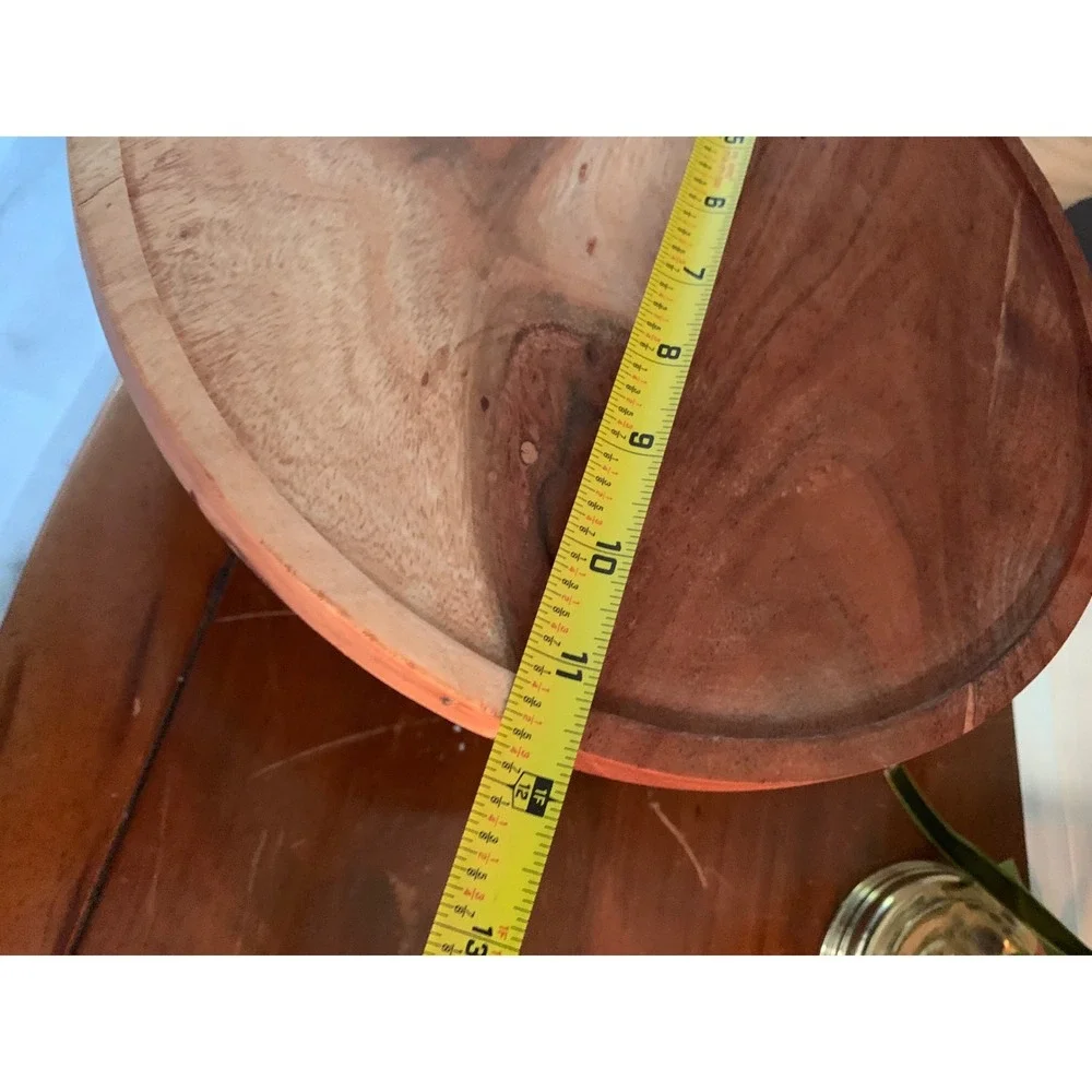 Acacia‎ Wood Cake Stand Pedestal Tray Black Metal Base 12 Inch Round Two-Tone
